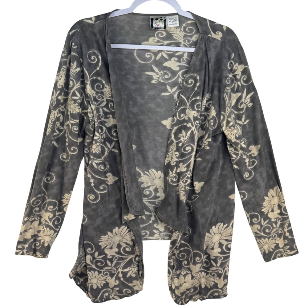 Take Two Clothing Co Womens Grey Floral Acid Wash Cotton Open Front Cardigan L - Picture 2 of 7